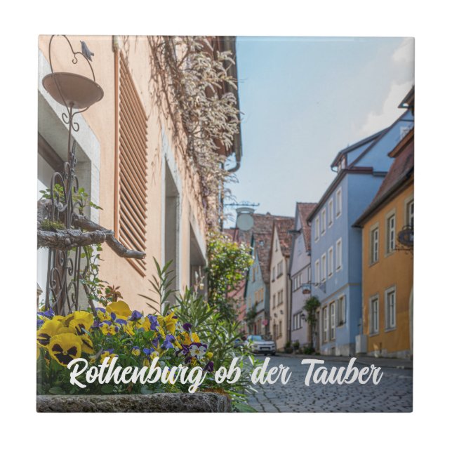 Colorful street in Rothenburg ob der Tauber Tile (Front)