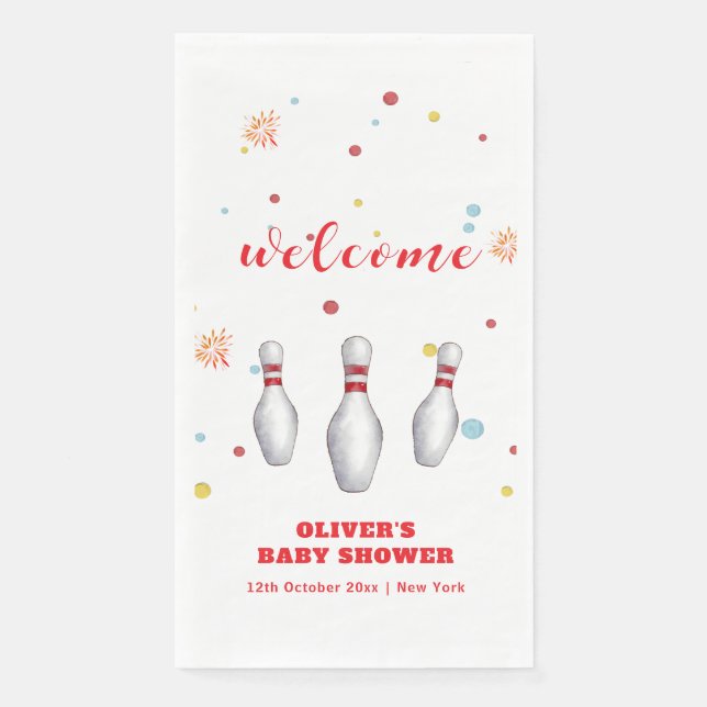 Colorful Strike Up Bowling Welcome Baby Shower  Napkin (Front)