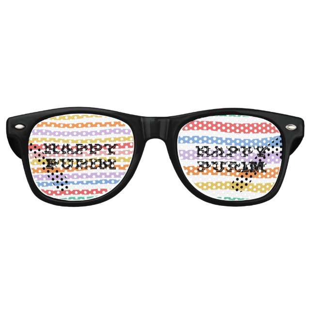Colorful Stripe Happy Purim Retro Sunglasses (Front)