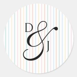Colorful Stripe Monogram Script Ampersand Wedding Classic Round Sticker