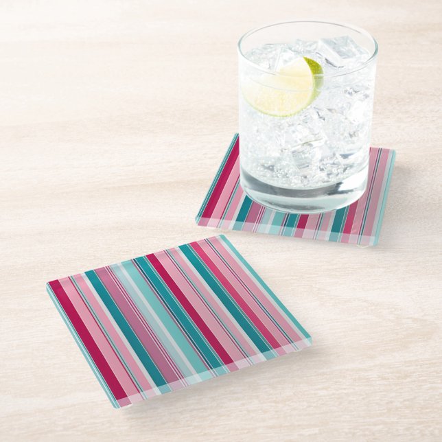 Colorful Striped Fabric Art Glass Coaster (Creator Uploaded)