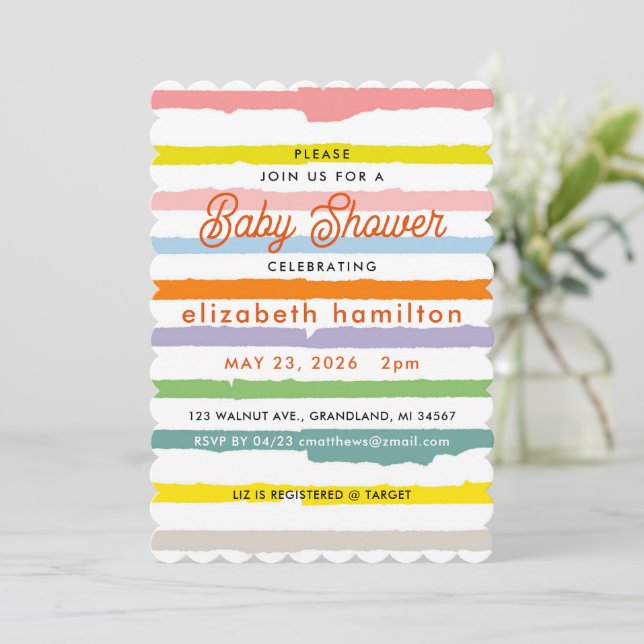 Colorful Stripes Baby Shower Invitation (Standing Front)