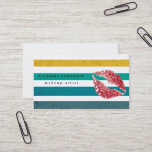 Colorful Stripes Chic Red Lips - Makeup Artist Business Card