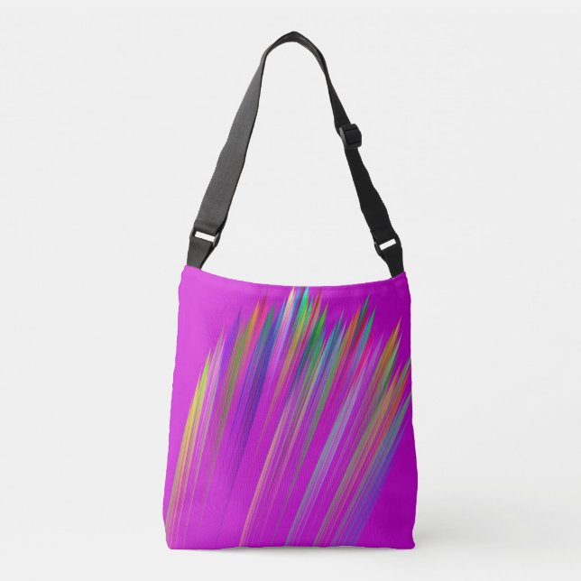Colorful stripes on fuchsia background, modern  crossbody bag (Front)