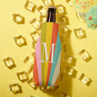 Colorful stripes retro monogram  bottle cooler