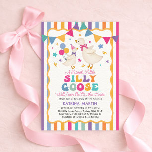 Colorful Stripes Silly Goose Girl Baby Shower Invitation