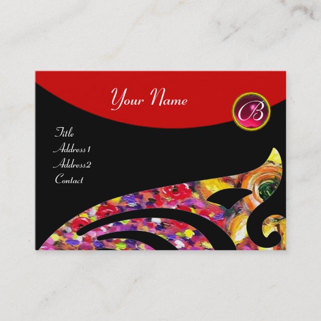 COLORFUL STYLISH WING MONOGRAM ,RED RUBY BUSINESS CARD (Front)