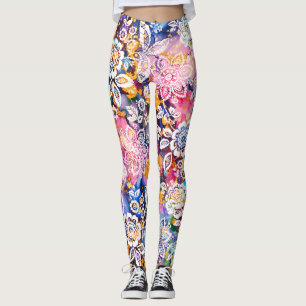 Colorful Stylized Spring Floral Leggings