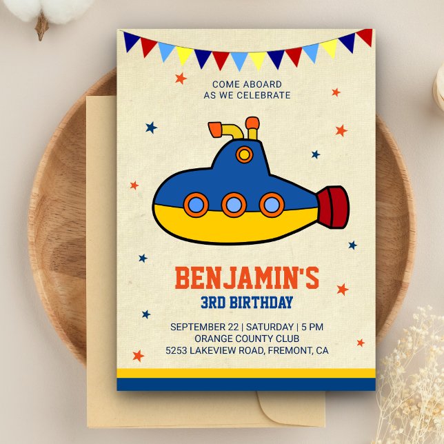 Colorful Submarine Kids Birthday Party Invitation (Creator Uploaded)