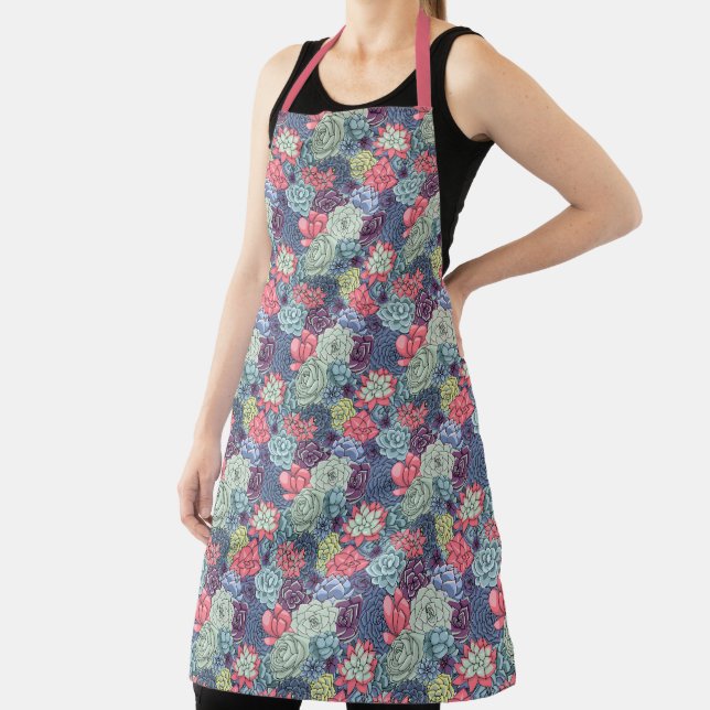 Colorful Succulent Pattern Apron (Insitu)