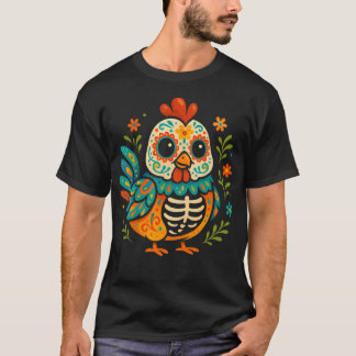 Colorful Sugar Skull Chicken Da De Los Muertos Fun T-Shirt