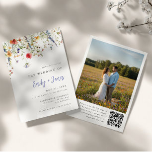 Colorful Summer Floral QR Code Photo Wedding Invitation