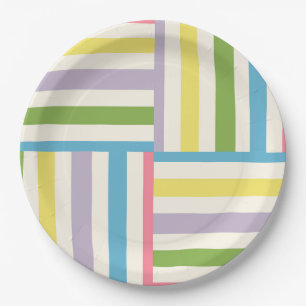 Colorful summer striped blocks pattern paper plate