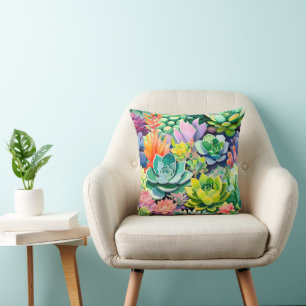Colorful Summer Succulent Botanical Garden Cushion