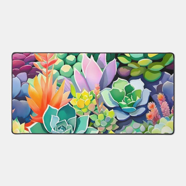 Colorful Summer Succulent Botanical Garden Desk Mat (Front)