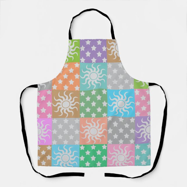 Colorful sun and stars pattern      apron (Front)
