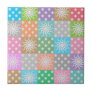 Colorful sun and stars pattern tile