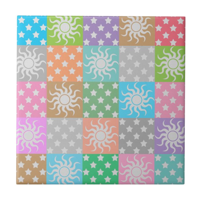Colorful sun and stars pattern   tile (Front)