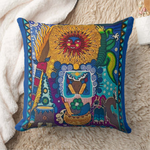 Colorful Sun Huichol Art Cushion