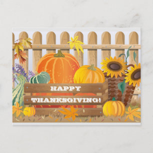 Colorful Sunflowers and Pumpkins Thanksgiving Holiday Postcard