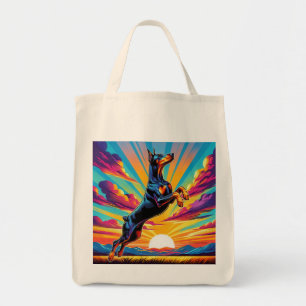 Colorful Sunset Doberman Tote Bag