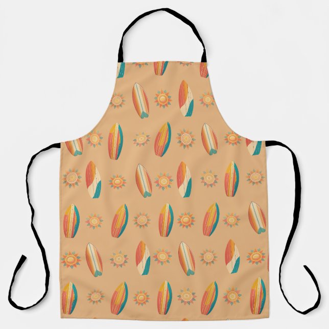 Colorful surfboards and suns against golden sand. apron (Front)
