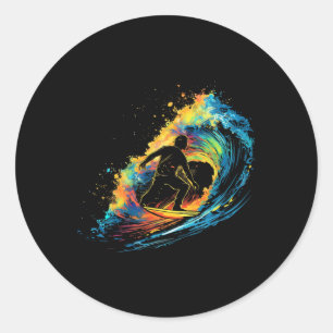 Colorful Surfer Boy On Mens Surfing Classic Round Sticker