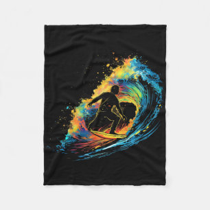 Colorful Surfer Boy On Mens Surfing Fleece Blanket