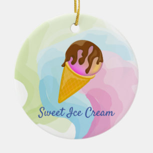 Colorful sweet ice cream in a cone ceramic tree decoration