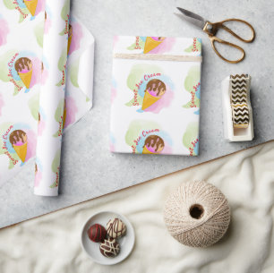 Colorful sweet ice cream in a cone wrapping paper