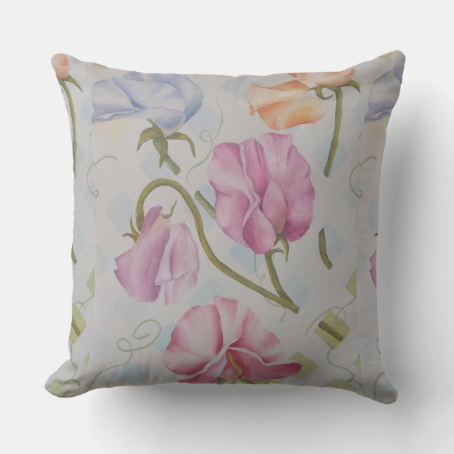 COLORFUL SWEET PEAS PATIO PILLOW (Front)