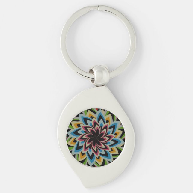 COLORFUL SWIRL FLOWERS  KEY RING (Front)