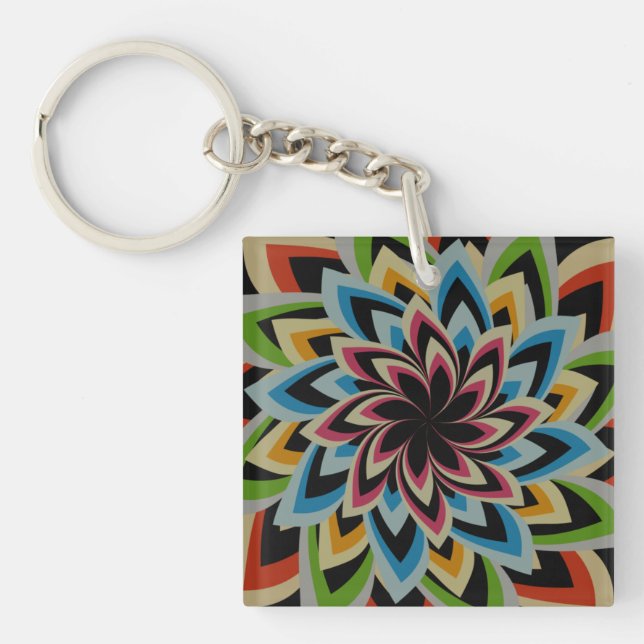 COLORFUL SWIRL FLOWERS   KEY RING (Front)