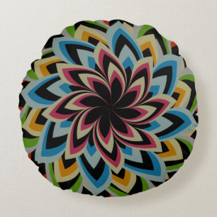 COLORFUL SWIRL FLOWERS ROUND CUSHION