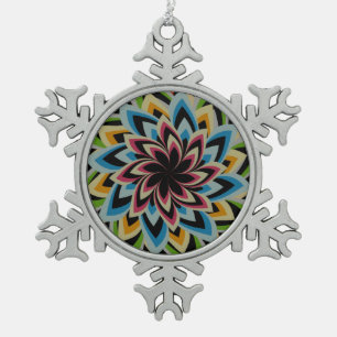 COLORFUL SWIRL FLOWERS SNOWFLAKE PEWTER CHRISTMAS ORNAMENT