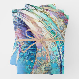 Colorful swirl leaves of exotic flower  wrapping paper sheet