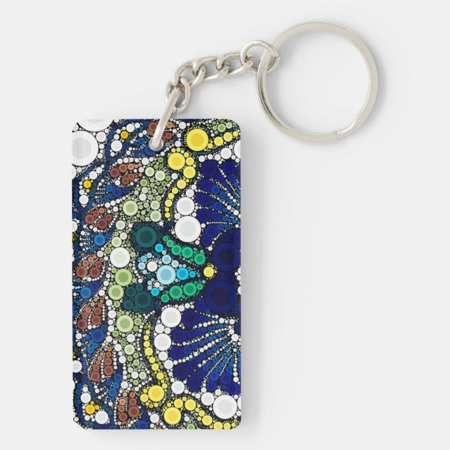 colorful talavera pottery mexican blue photo art  key ring (Back)