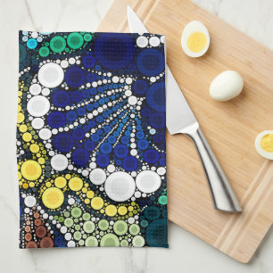 colorful talavera pottery mexican blue photo art tea towel