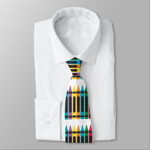 Colorful Teacher Crayon School Pattern Retro Tie