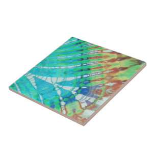 Colorful Teal Brown Abstract Modern Batik Tie Dye Tile
