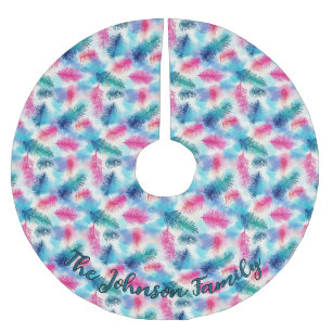 Colorful Teal, Pink and Purple Branch Family Name Brushed Polyester Tree Skirt