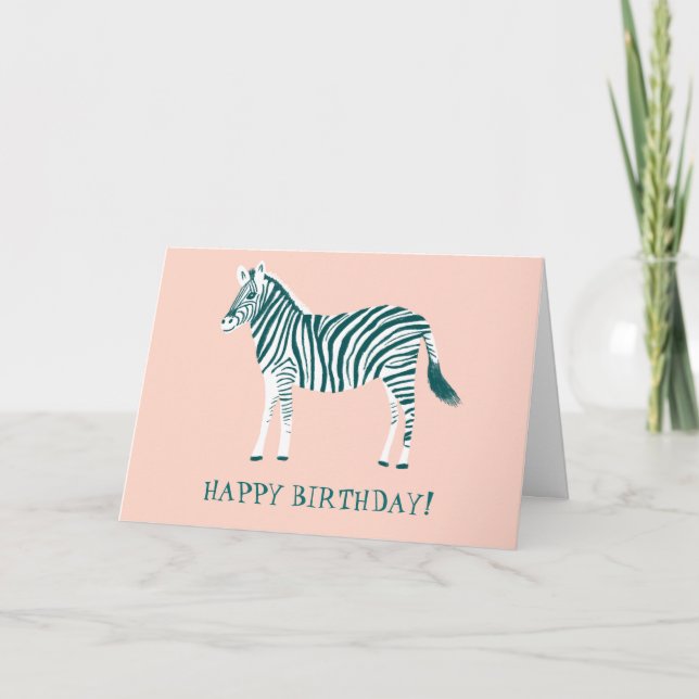 COLORFUL TEAL ZEBRA CUSTOM HAPPY BIRTHDAY CARD (Front)