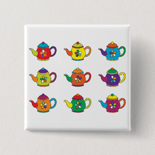 COLORFUL TEAPOTS 15 CM SQUARE BADGE