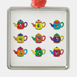 COLORFUL TEAPOTS METAL TREE DECORATION