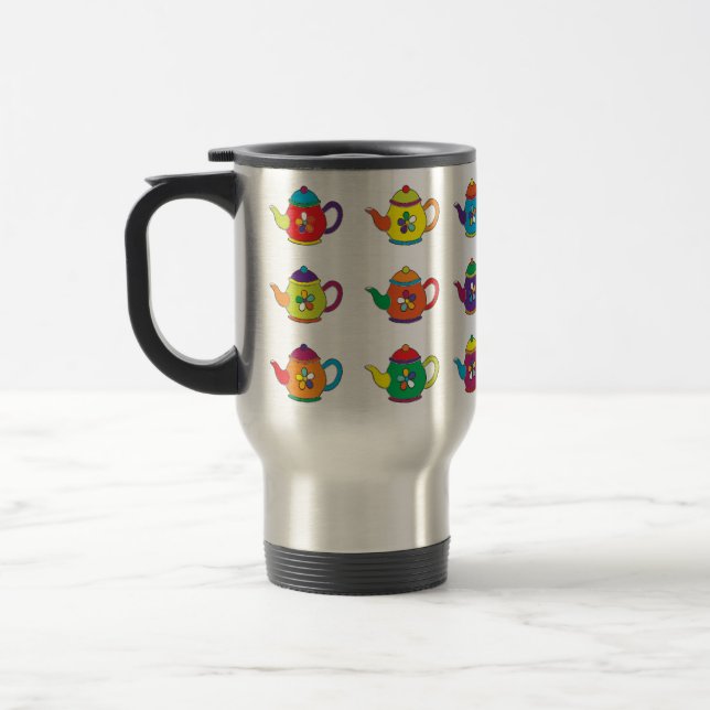 COLORFUL TEAPOTS TRAVEL MUG (Left)