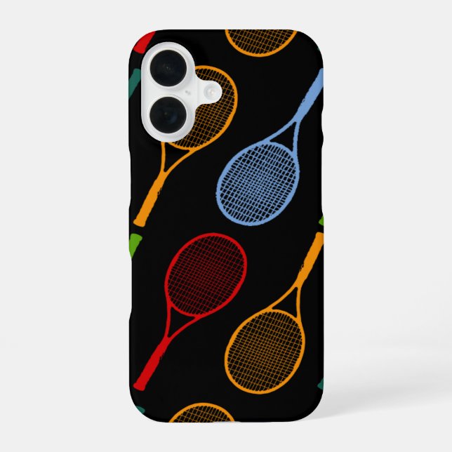 colorful tennis rackets pattern iPhone 16 case (Back)