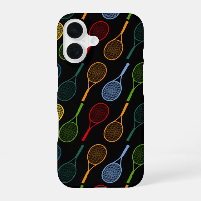 colorful tennis rackets pattern iPhone 16 case (Back)