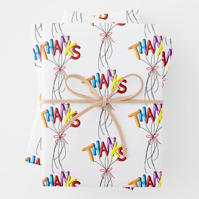 Colorful "Thanks" Spelled by Balloons  Wrapping Paper Sheet (In situ)