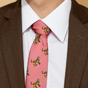 Colorful Tiger Cat Person Eclectic  Tie