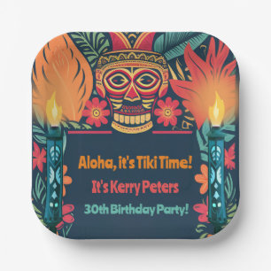 Colorful Tiki Luau Skull Backyard Birthday Party Paper Plate